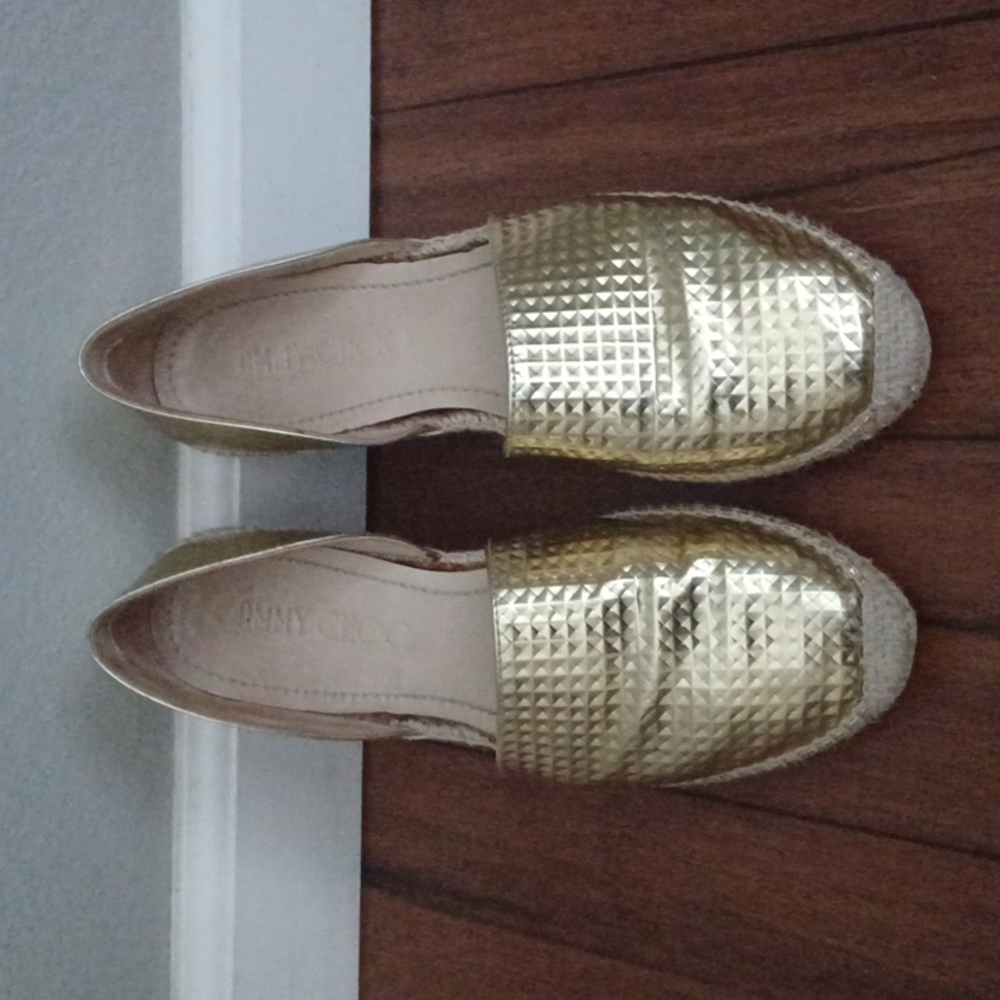 Jimmy Choo Gold Textured D'orsay Espadrille Flats